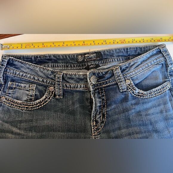 Silver Aiko Mid Boot Jeans Womens Sz 31 X 31 Embroidered Pockets Whiskered - Picture 4 of 12